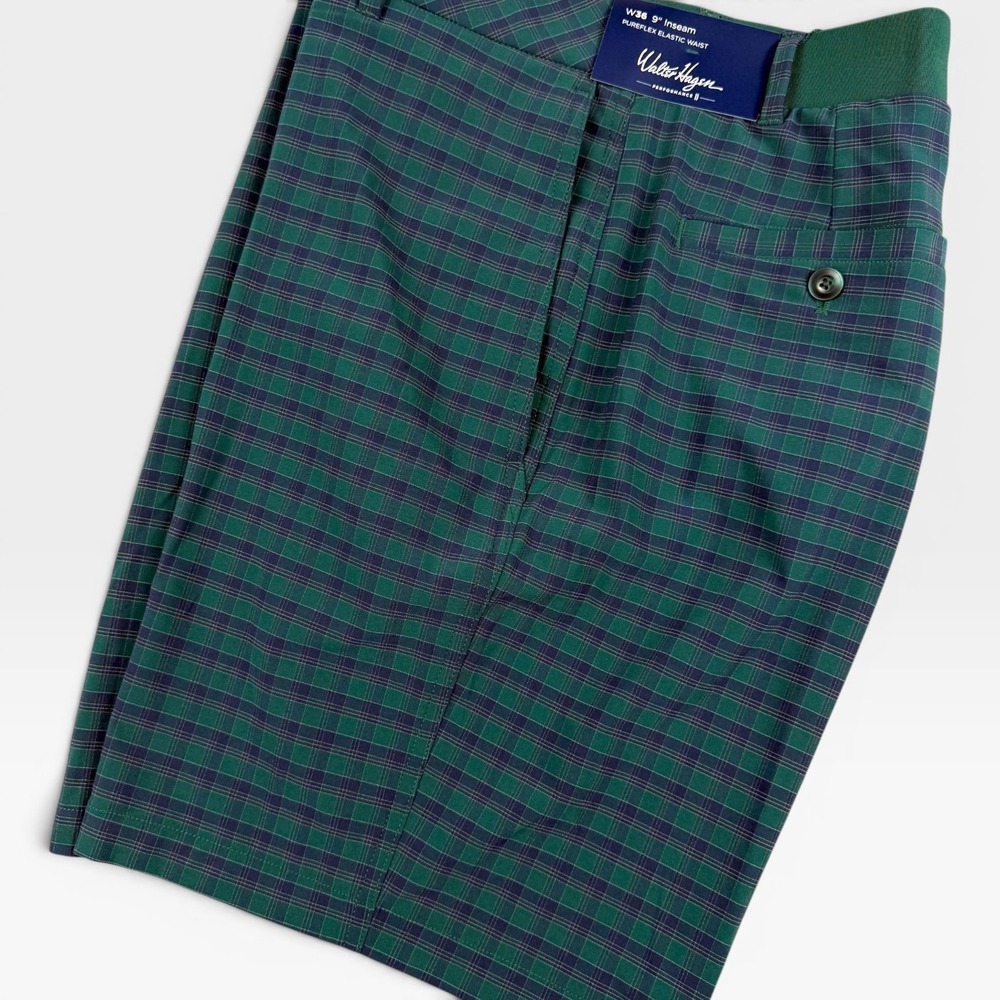 WALTER HAGEN P11 Pureflex Golf Shorts Mens 36 Green Plaid Performance Athletic